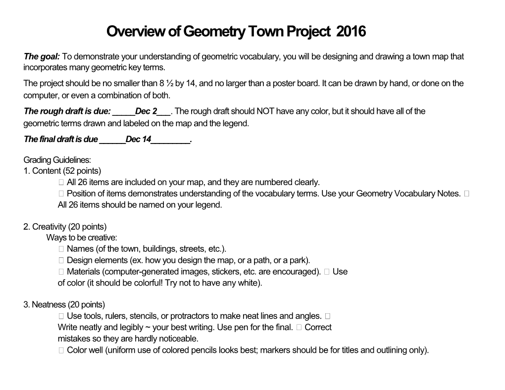 Overview of Geometry Town Project 2016