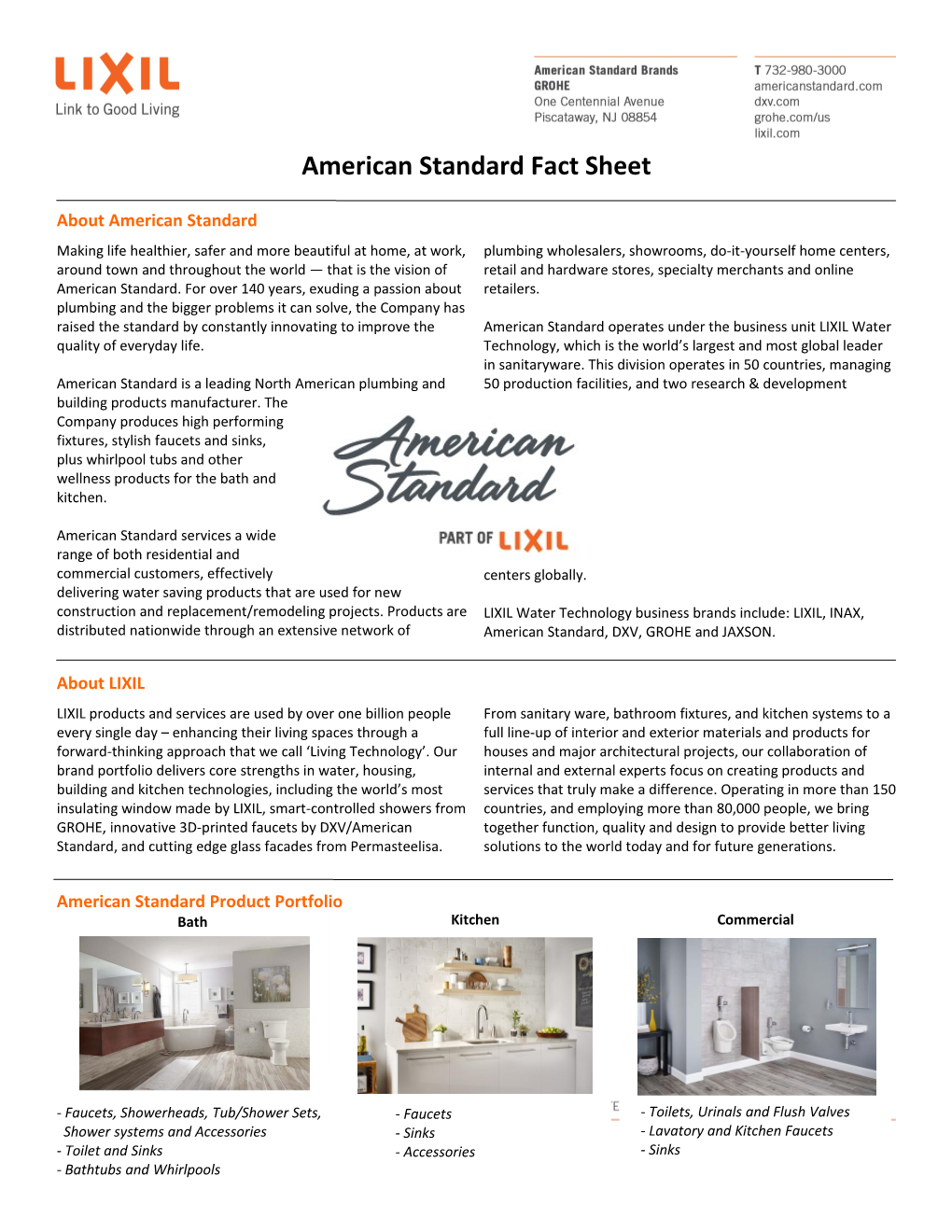 American Standard Fact Sheet