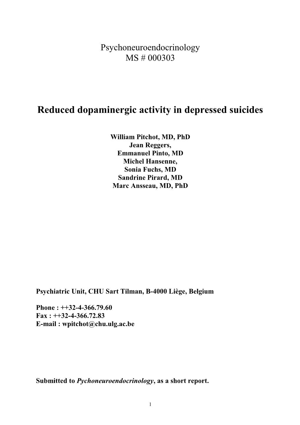 Reduced Dopaminergic Activity in Depressed Suicides