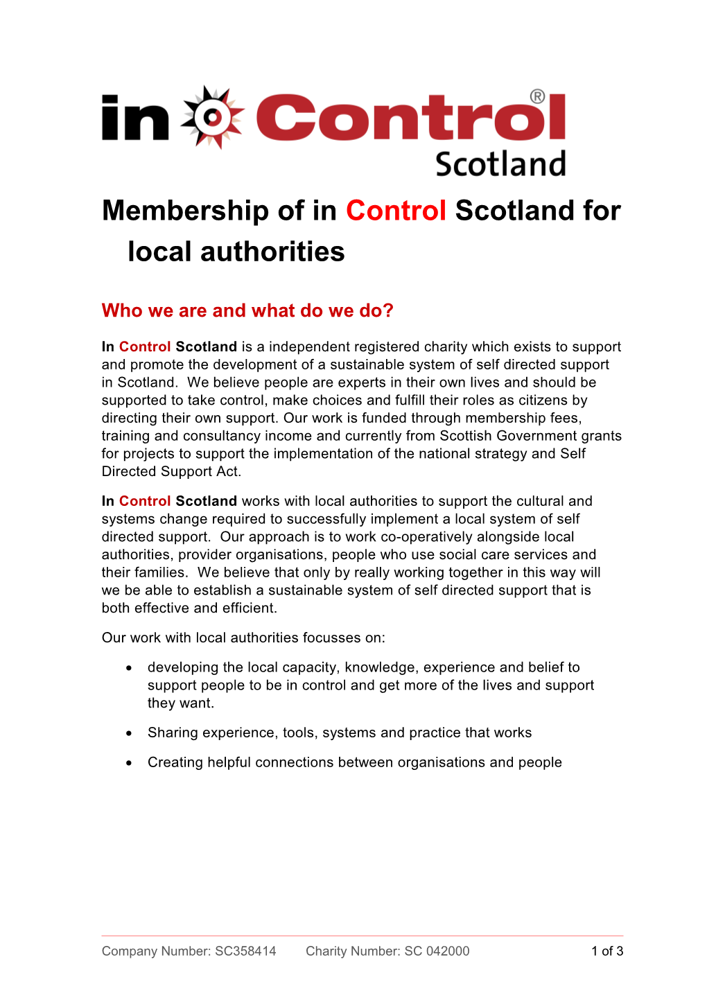 Membership of in Control Scotlandfor Local Authorities