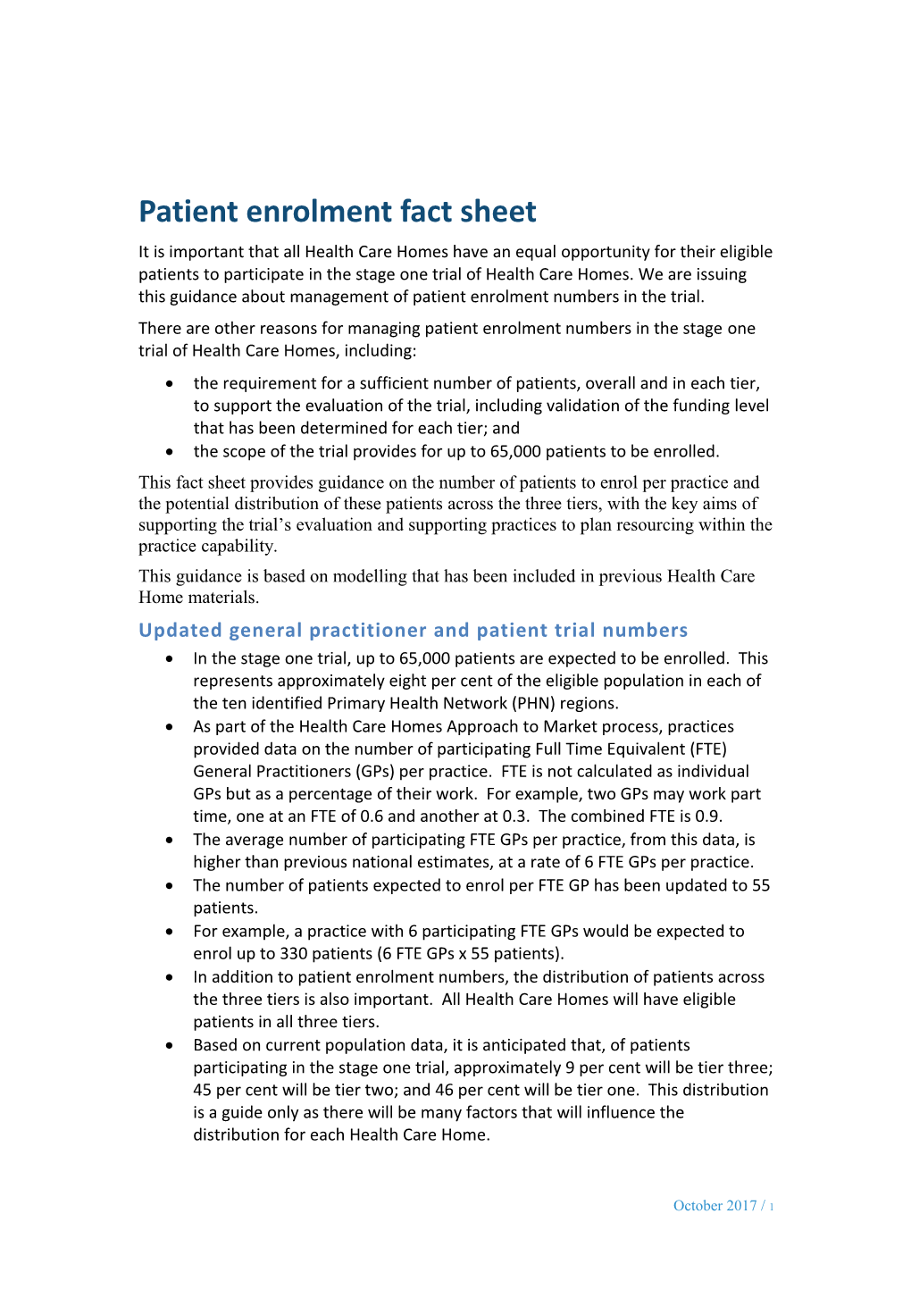 Health Care Homes - Patient Enrolment Fact Sheet