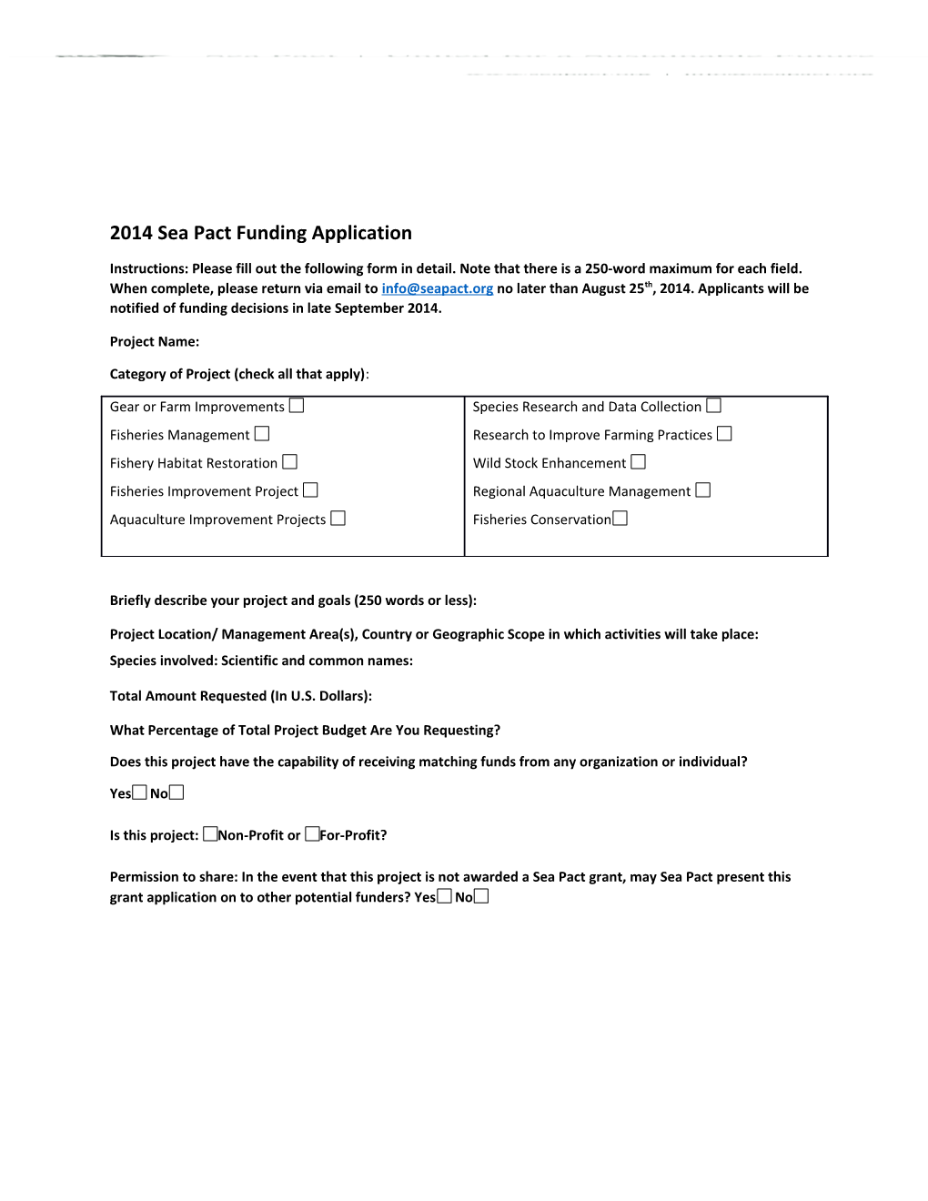 2014 Sea Pact Funding Application