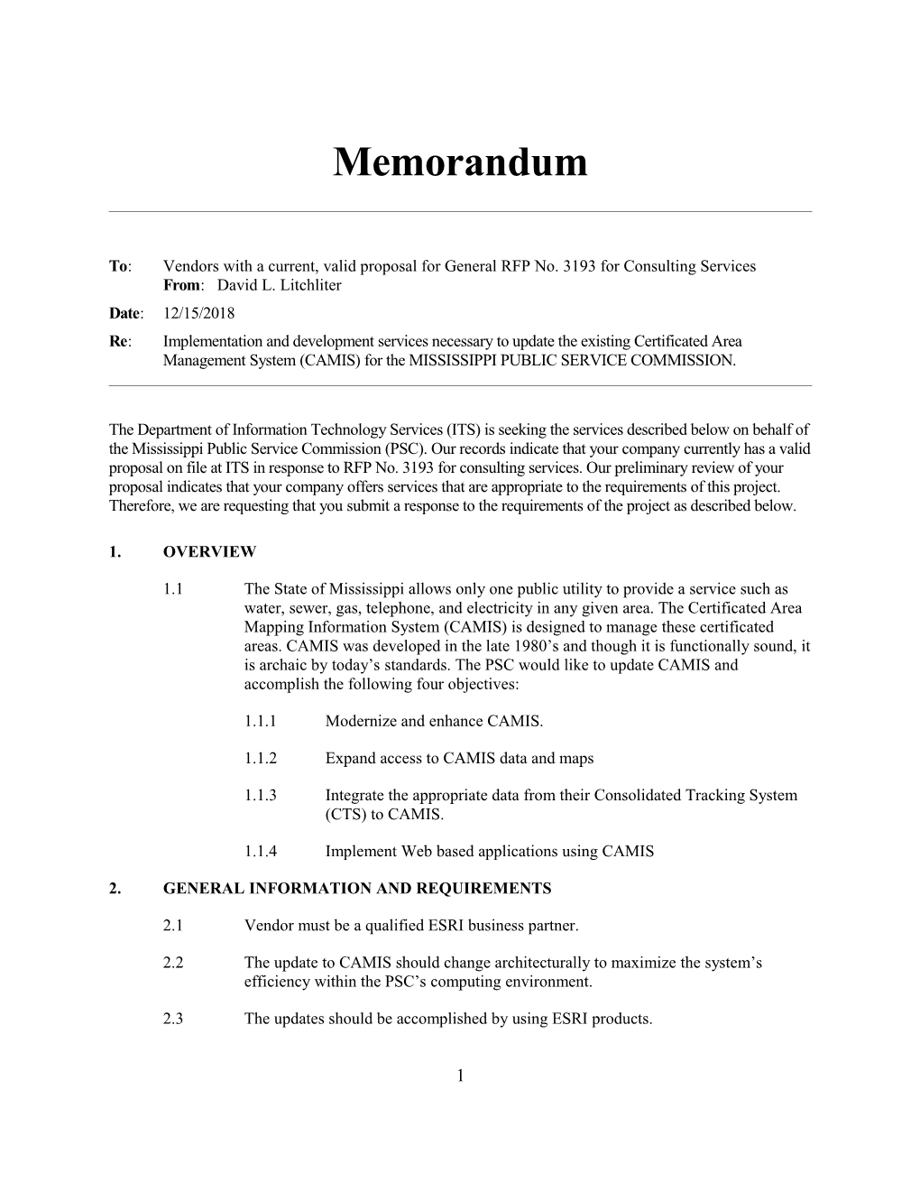 To:Vendors with a Current, Valid Proposal for General RFP No. 3193 for Consulting Services