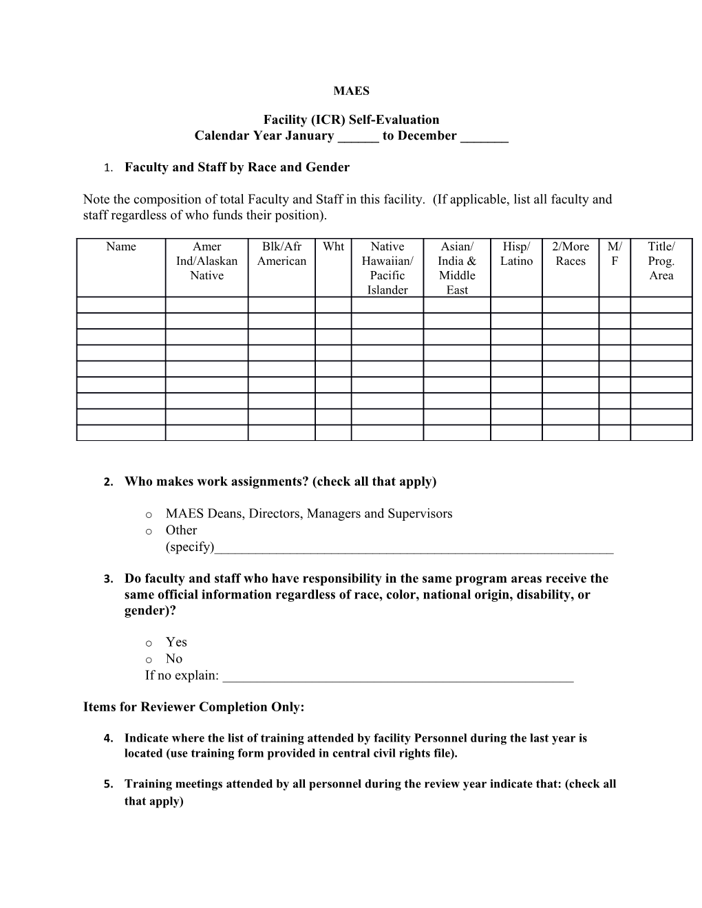 Facility (ICR) Self-Evaluation