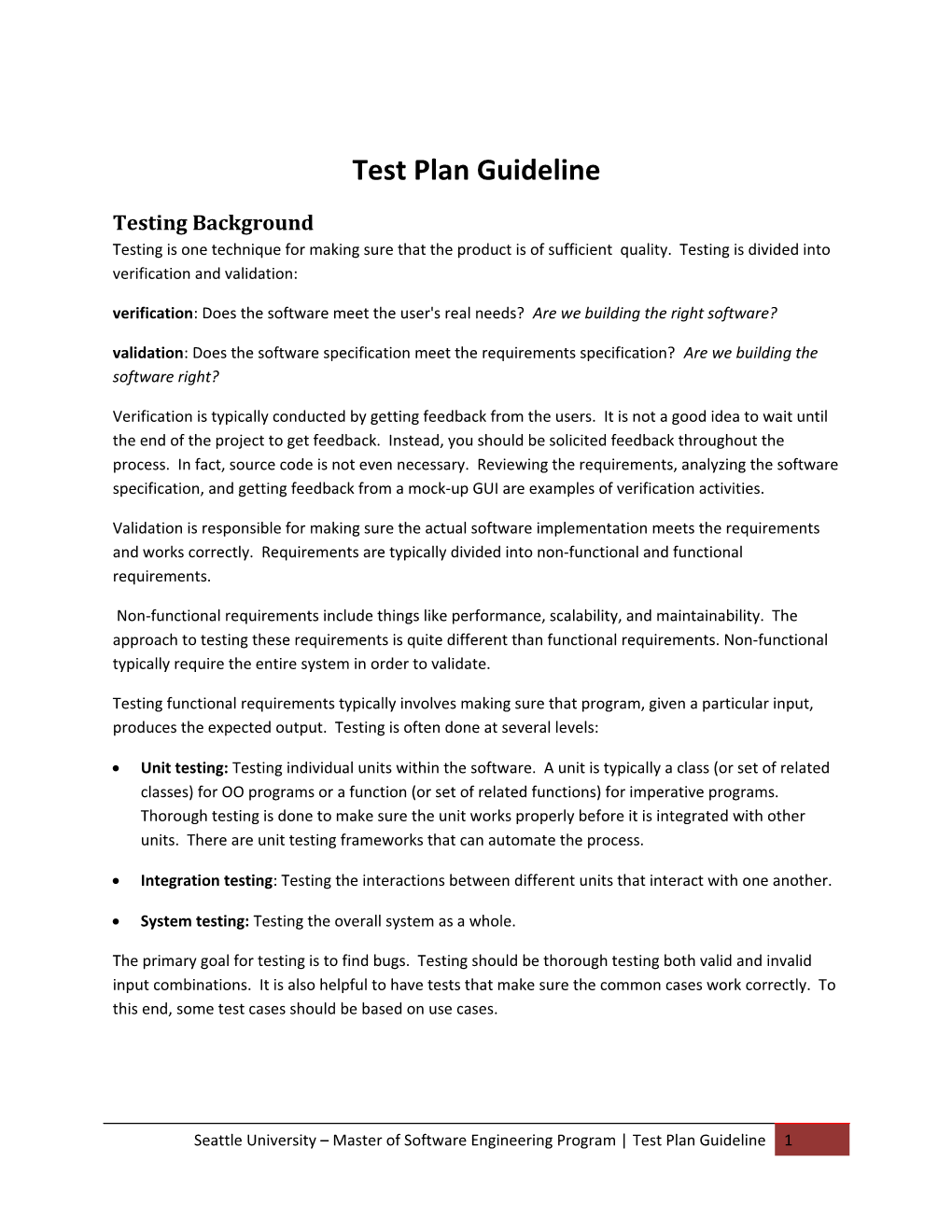 Test Plan Guidelines