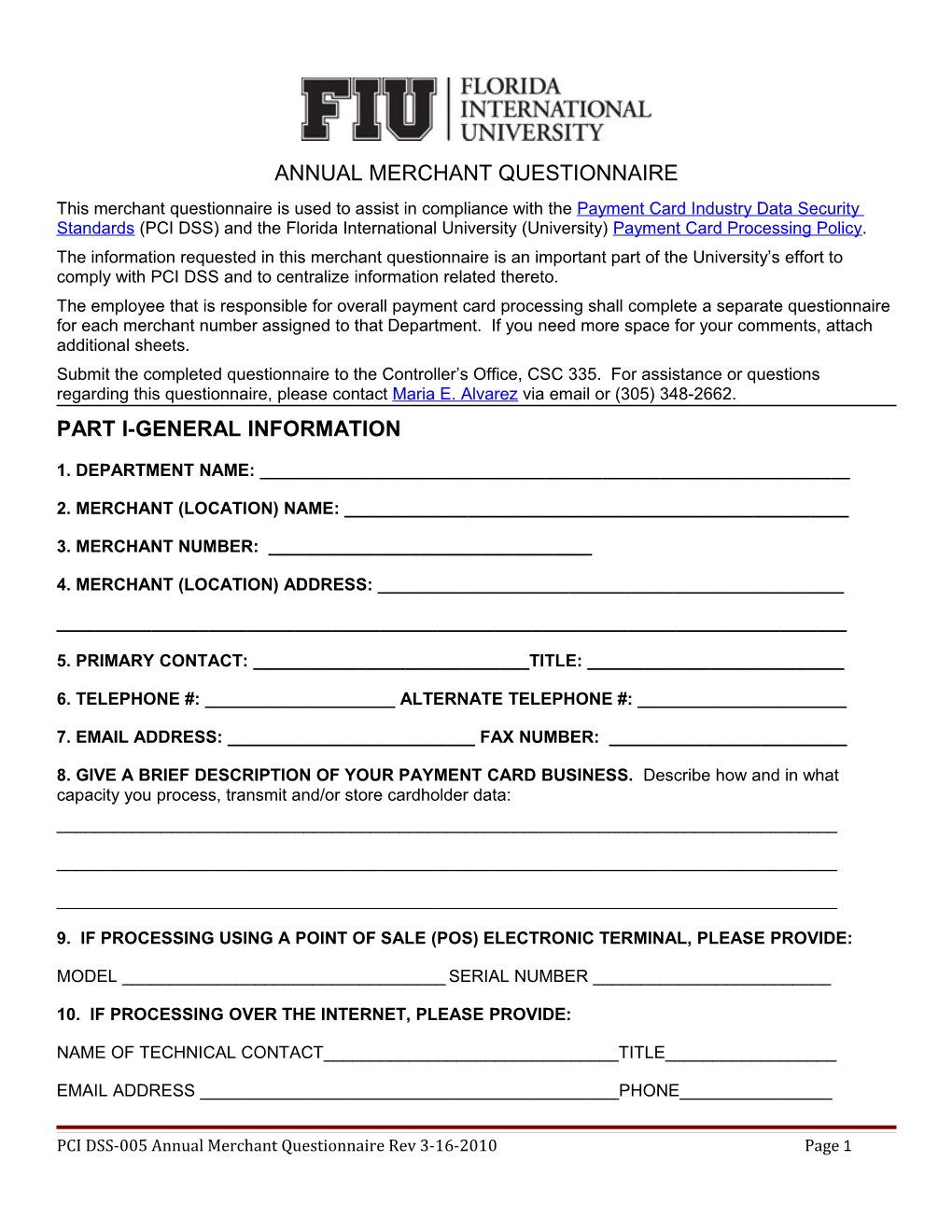 Annual Merchant Questionnaire