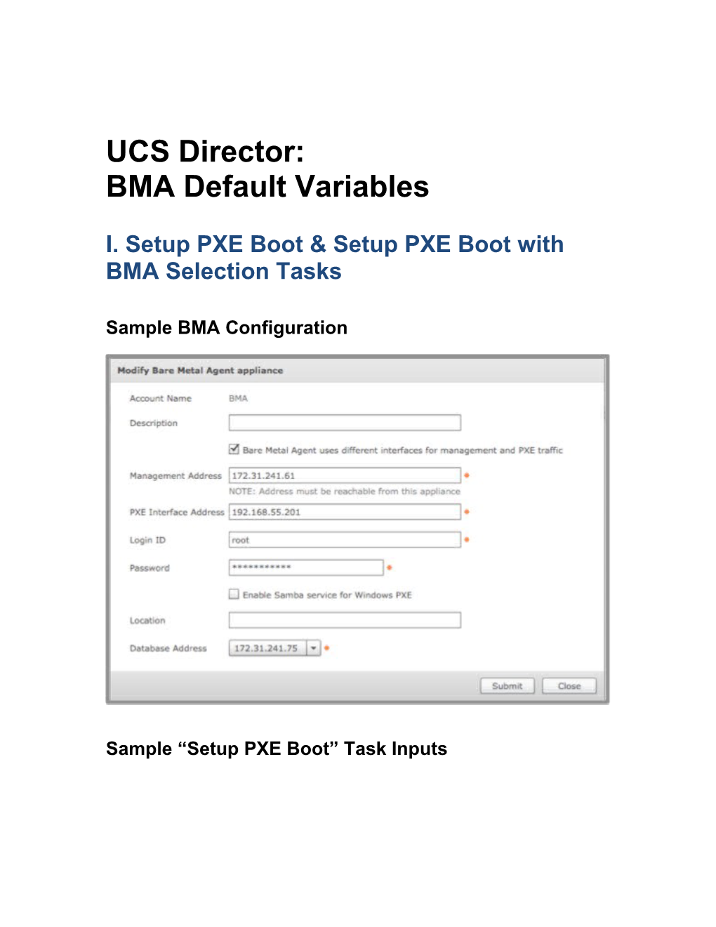 I. Setup PXE Boot & Setup PXE Boot with BMA Selection Tasks