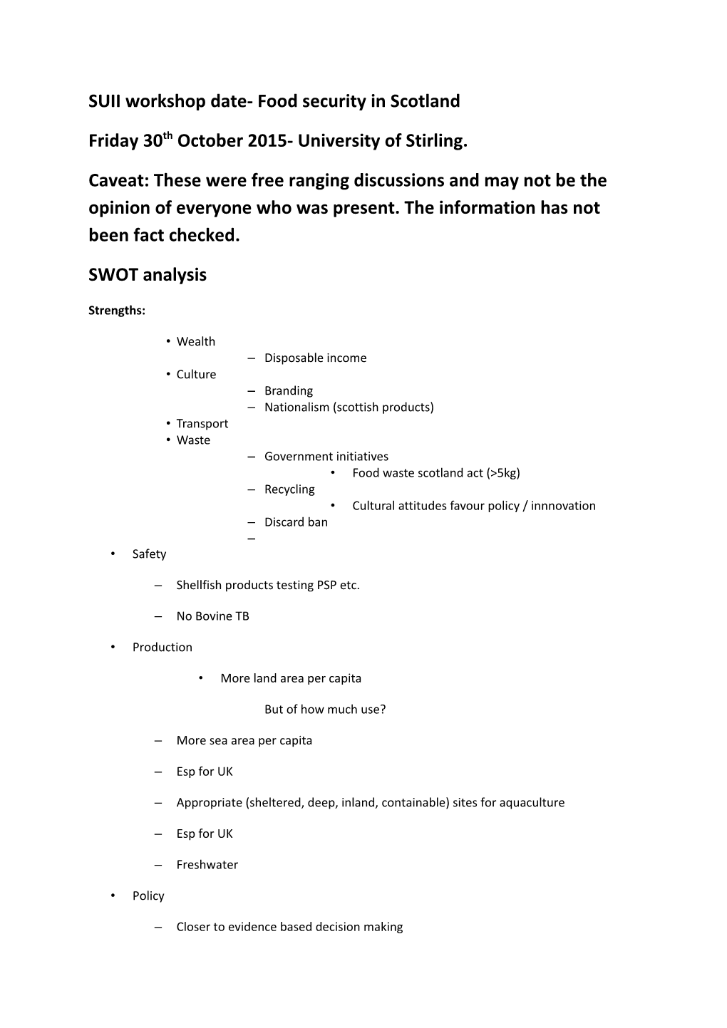 SUII Workshop Date- Food Security in Scotland