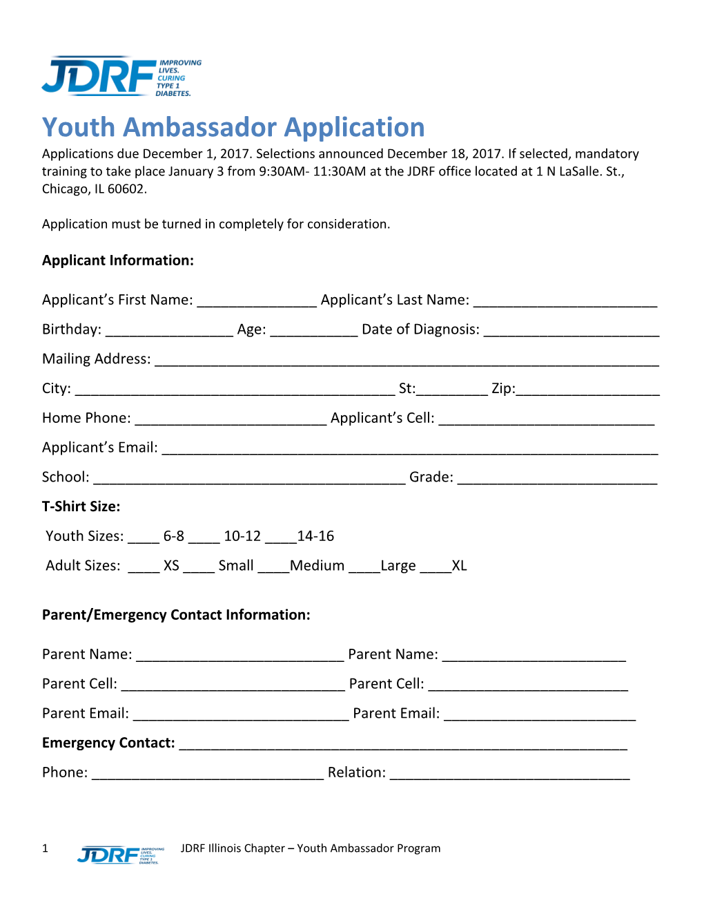Youth Ambassador Application