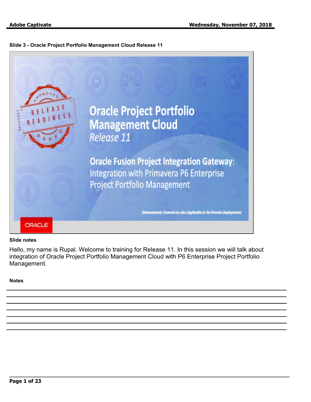 Slide 3 - Oracle Project Portfolio Management Cloud Release 11