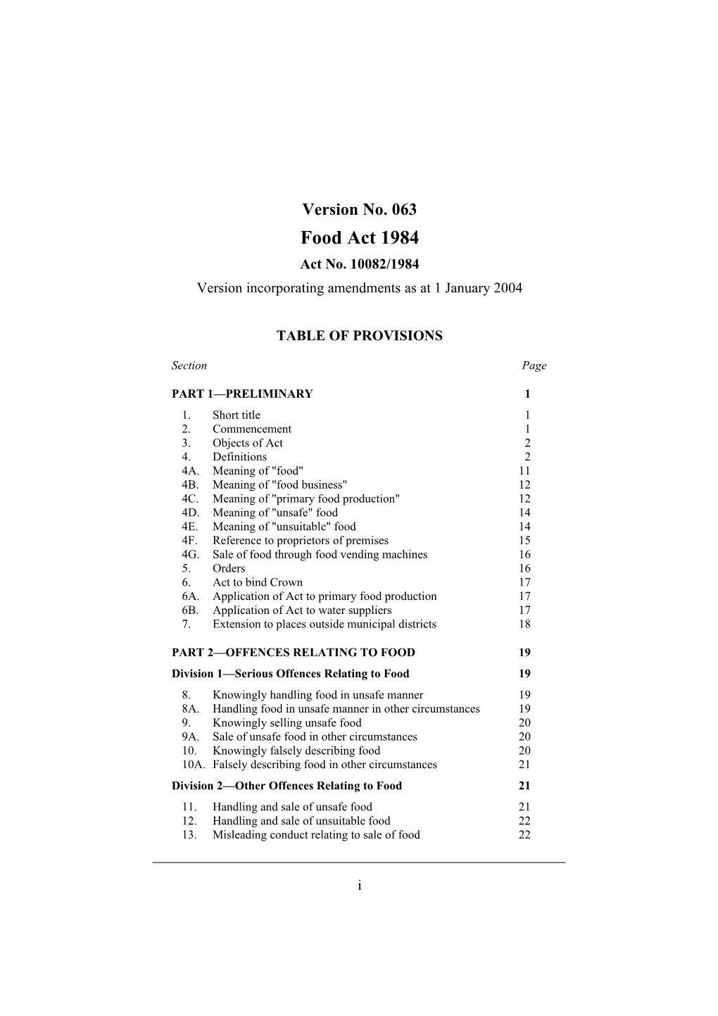 Version Incorporating Amendments As at 1 January 2004