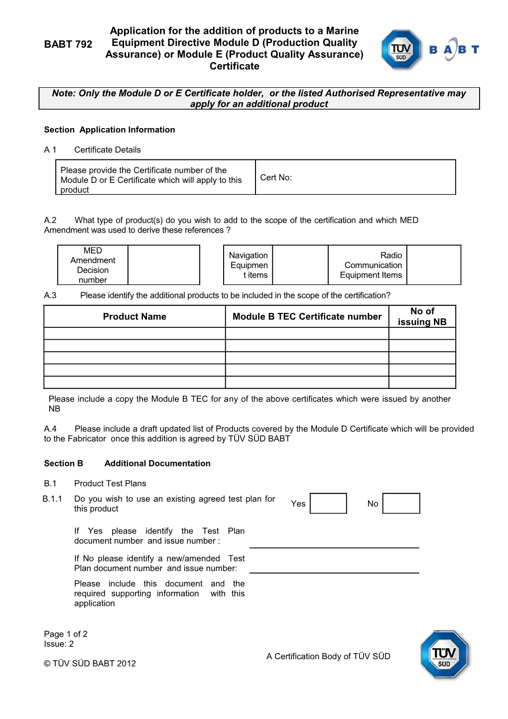 Application for the Addition of Products to a Marine Equipment Directive Module D (Production