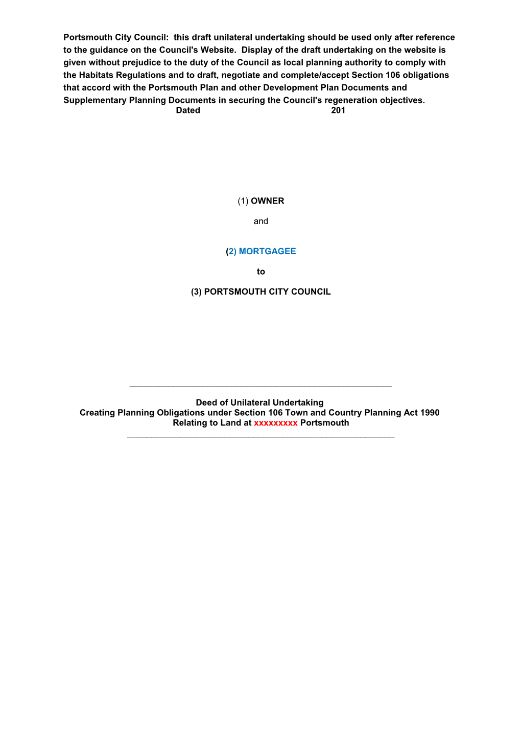 Creating Planning Obligations Under Section 106 Town and Country Planning Act 1990