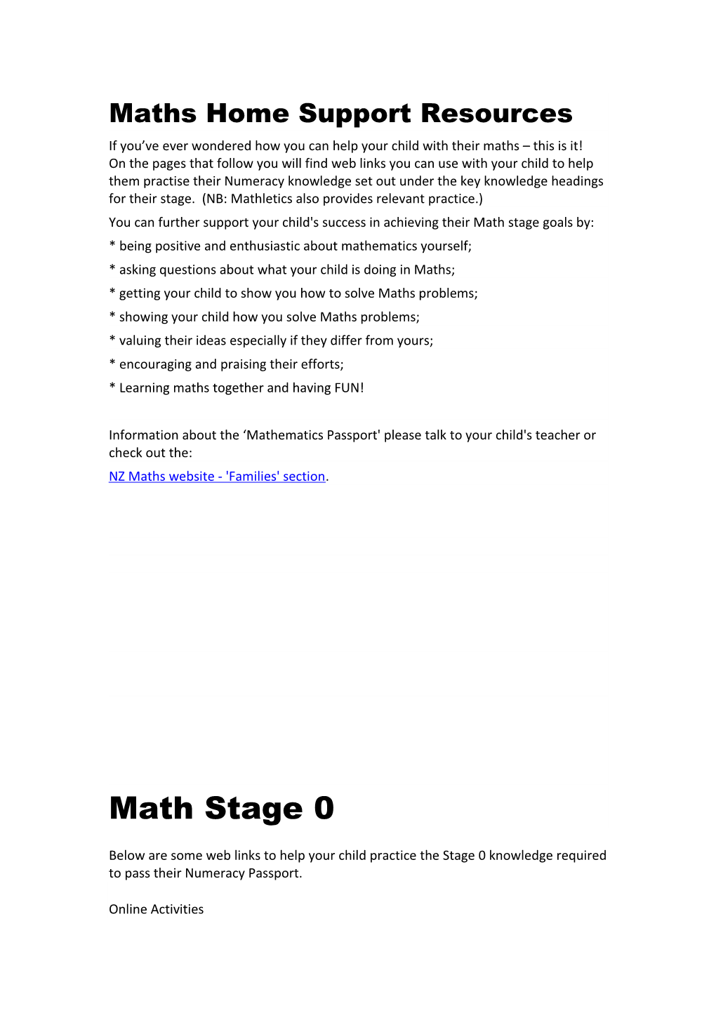 Maths Home Support Resources