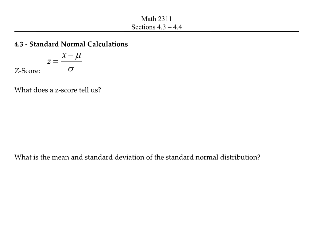 4.3 - Standard Normal Calculations