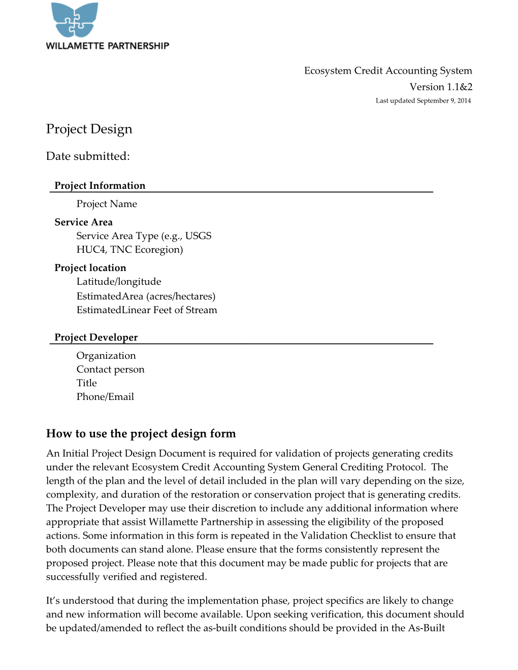 How to Use the Project Design Form