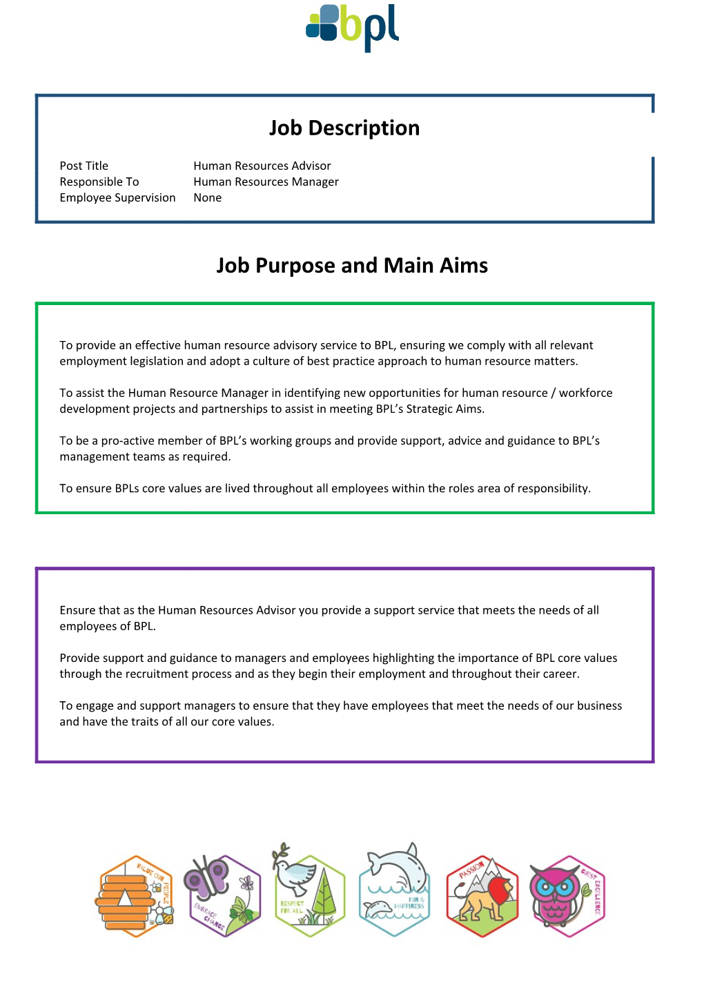 Job Purpose and Main Aims