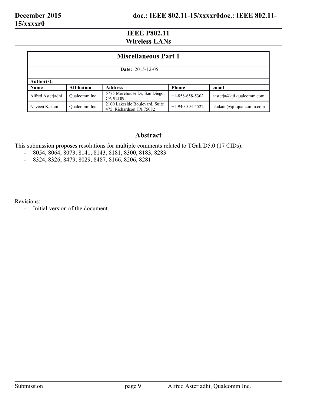 This Submission Proposesresolutions for Multiple Comments Related Totgah D5.0 (17 Cids)