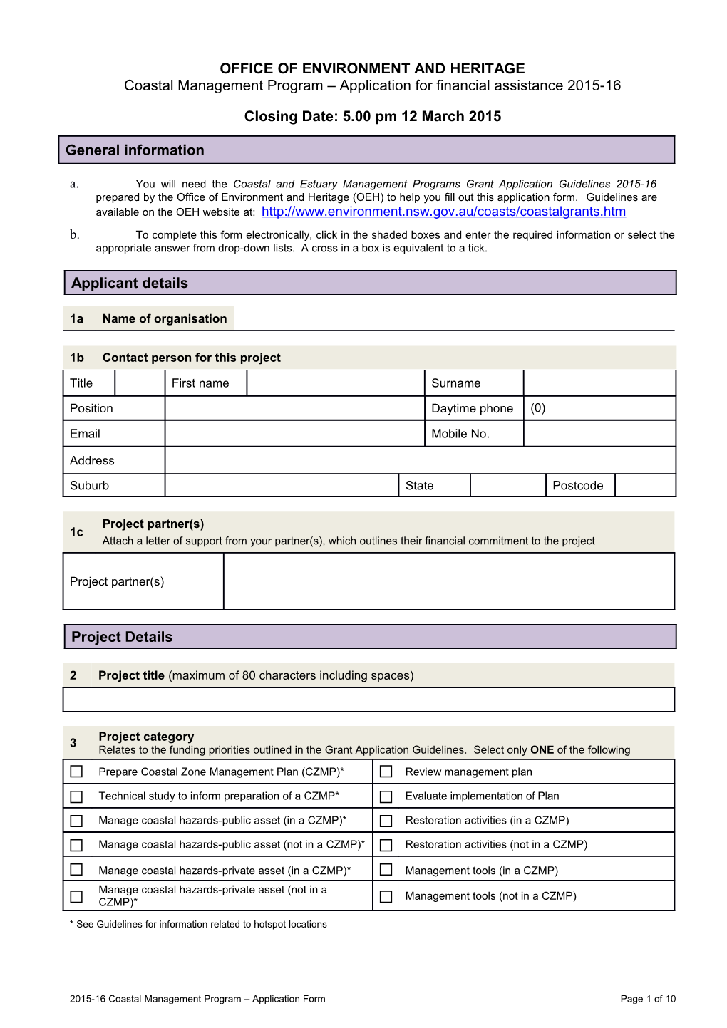 2014-15 Coastal Management Program Application Form