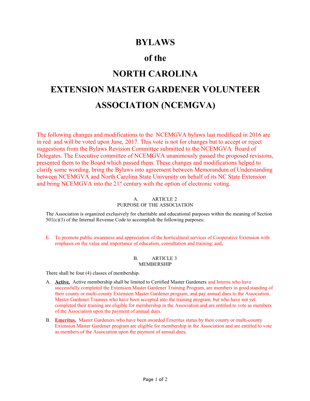 Bylaws of the North Carolina Extension Master Gardener Volunteer Association