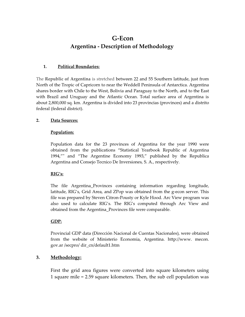 Argentina- Description of Methodology