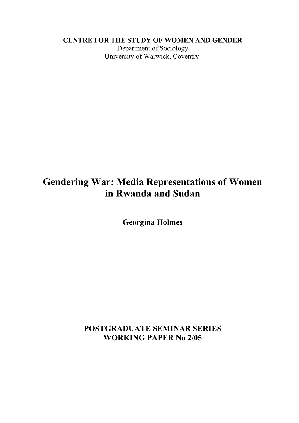 Gendering War: Media Representations of Women in Rwanda and Sudan