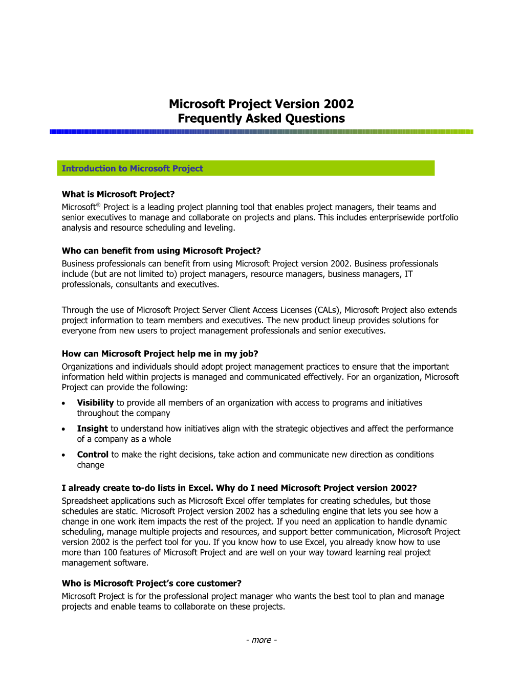 Introduction to Microsoft Project Top