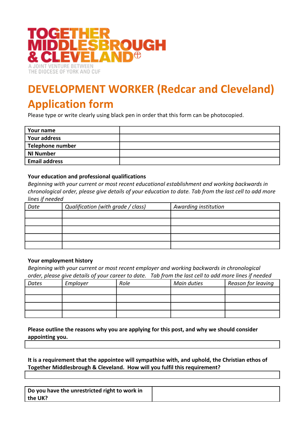 DEVELOPMENT WORKER (Redcar and Cleveland)