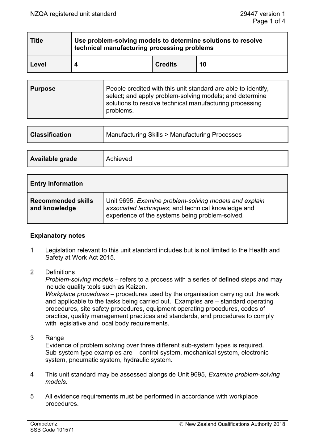 29447 Use Problem-Solving Models to Determine Solutions to Resolve Technical Manufacturing