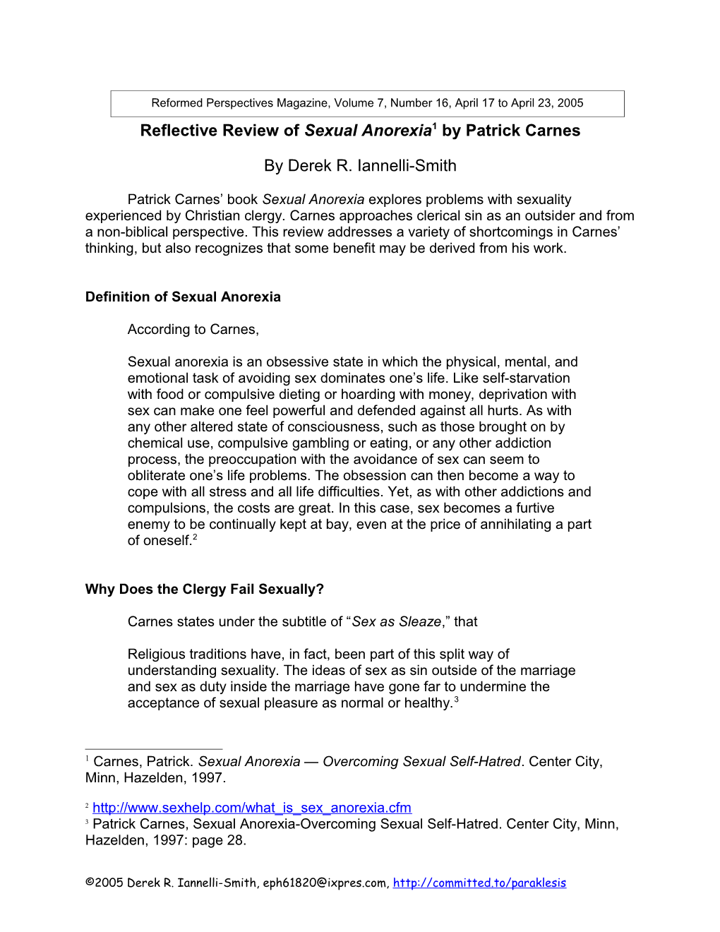 Reflective Review of Sexual Anorexia 1 by Patrick Carnes