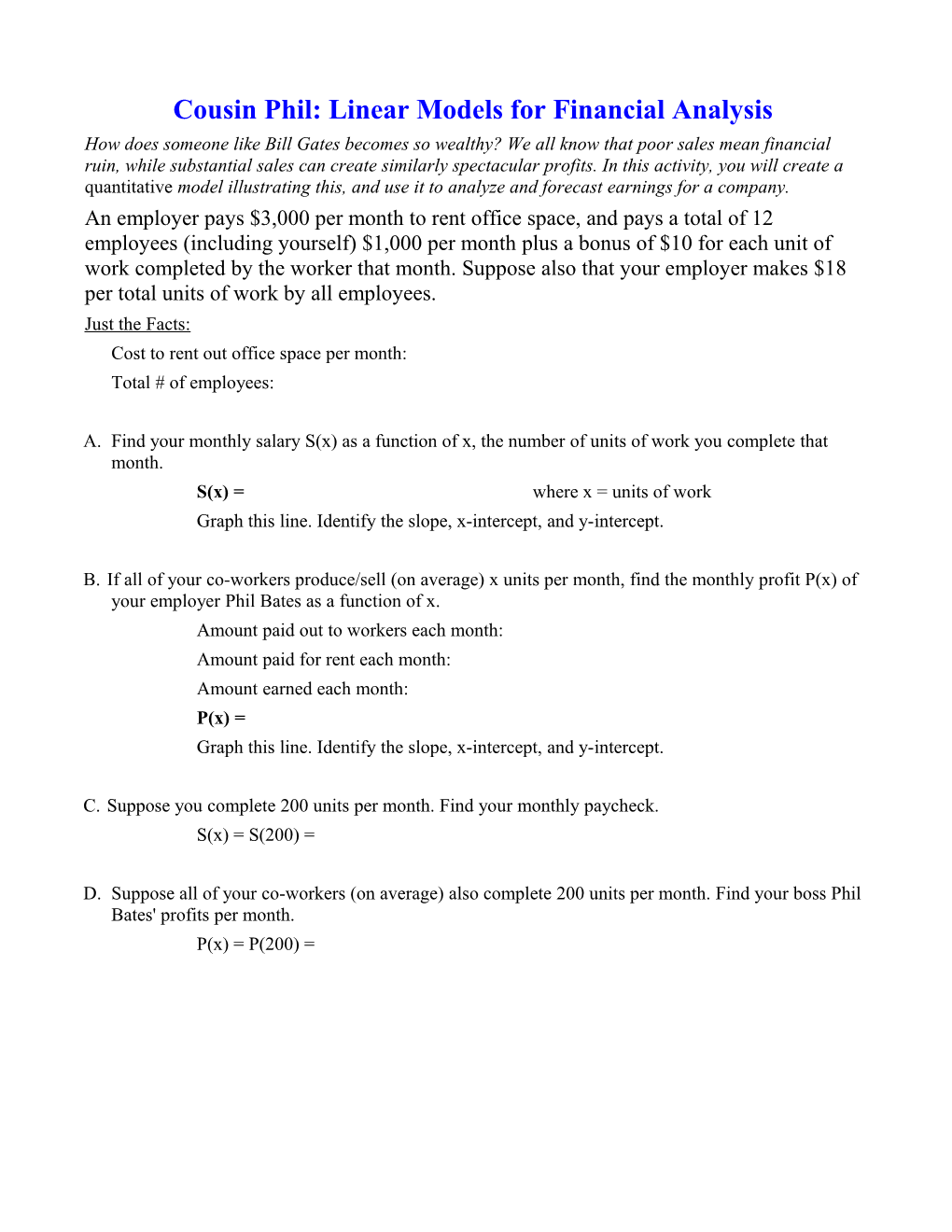 Cousin Phil: Linear Models for Financial Analysis