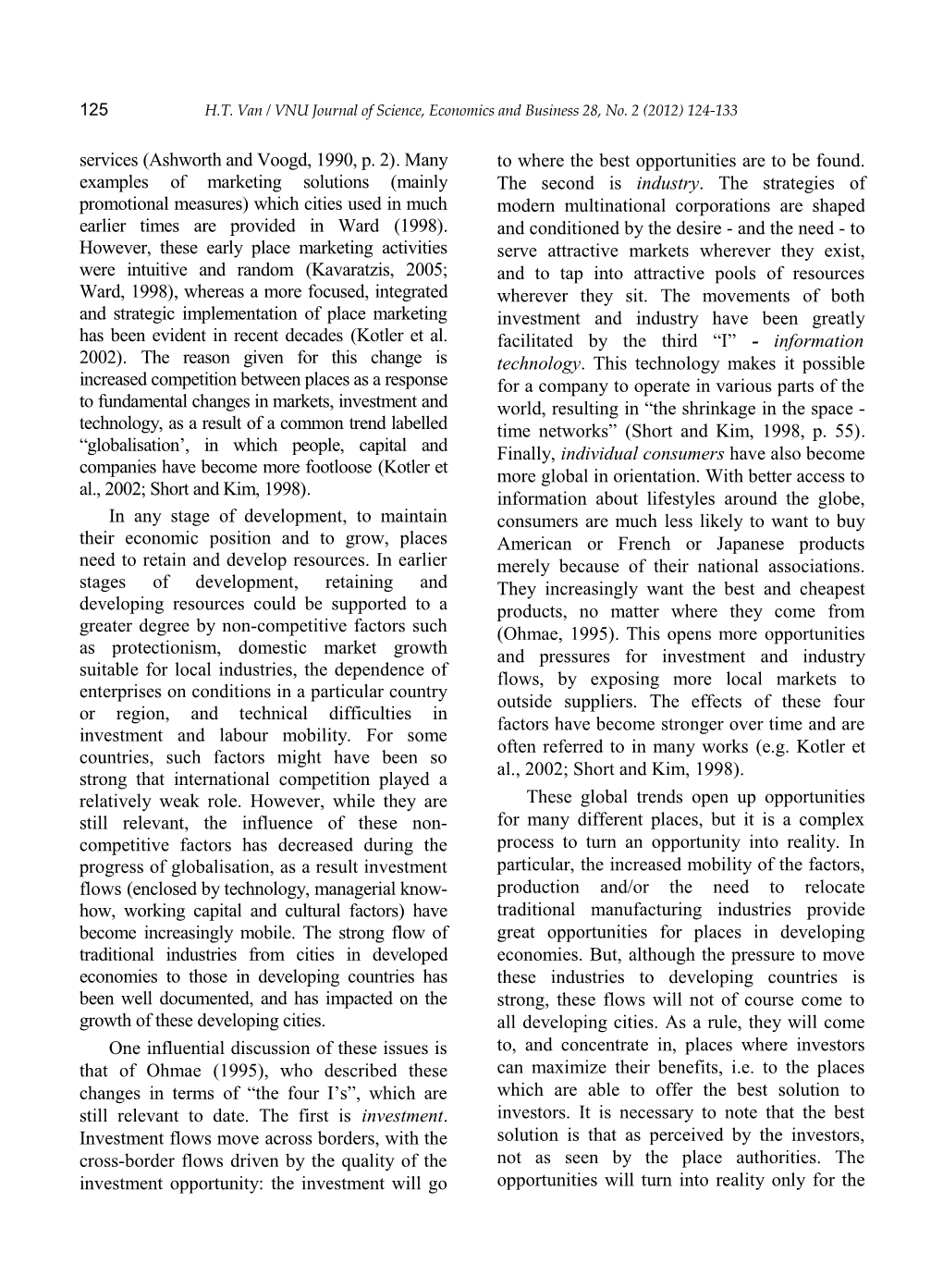 H.T. Van / VNU Journal of Science, Economics and Business 28, No. 2 (2012) 124-133