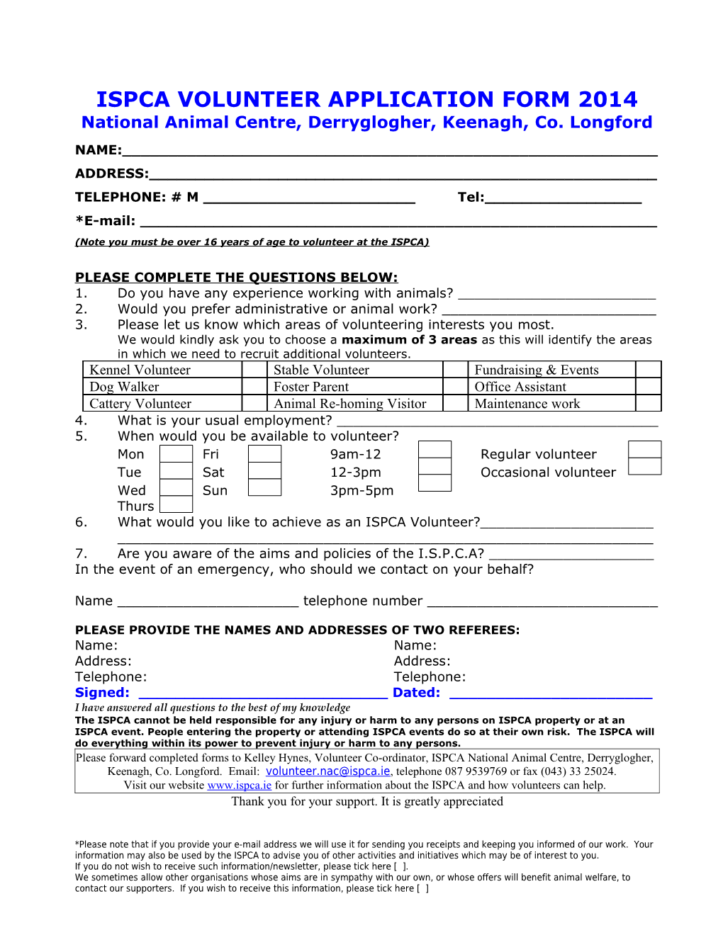 Ispca Volunteer Application Form 2014