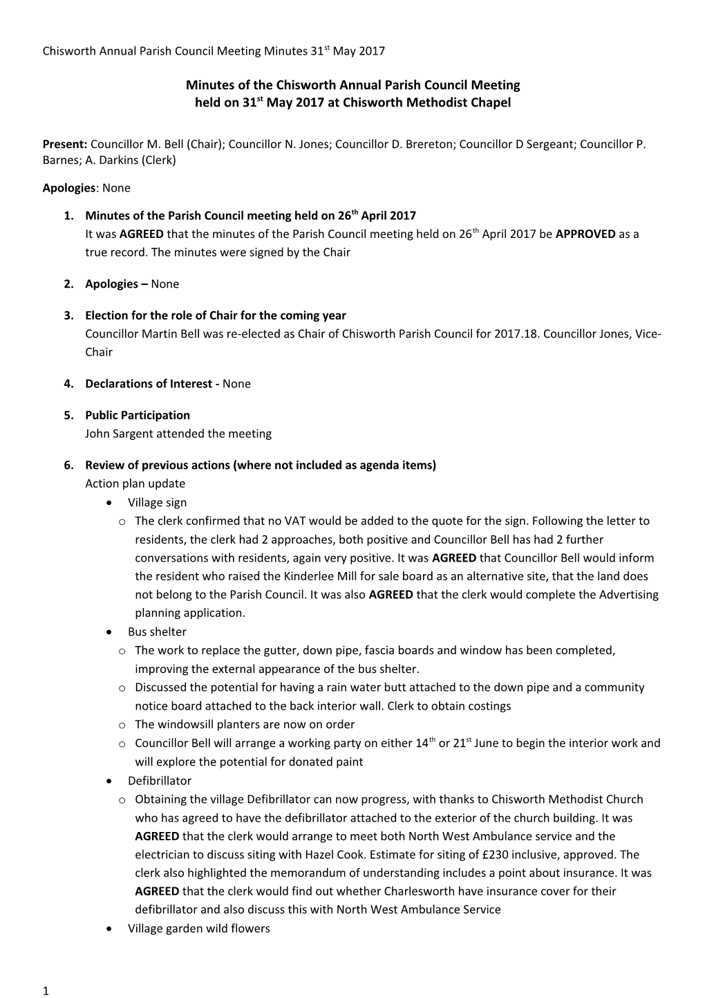 Minutes of Thechisworth Annual Parish Council Meeting