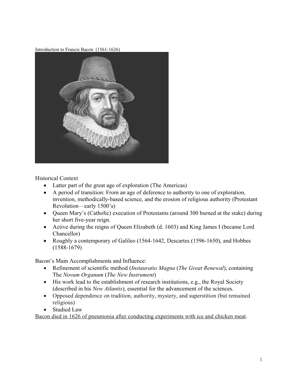 Introduction to Francis Bacon (1561-1626)