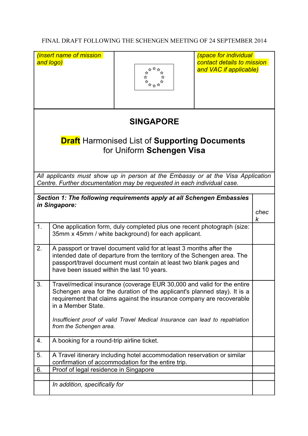 Final Draft Following the Schengen Meeting of 24 September 2014