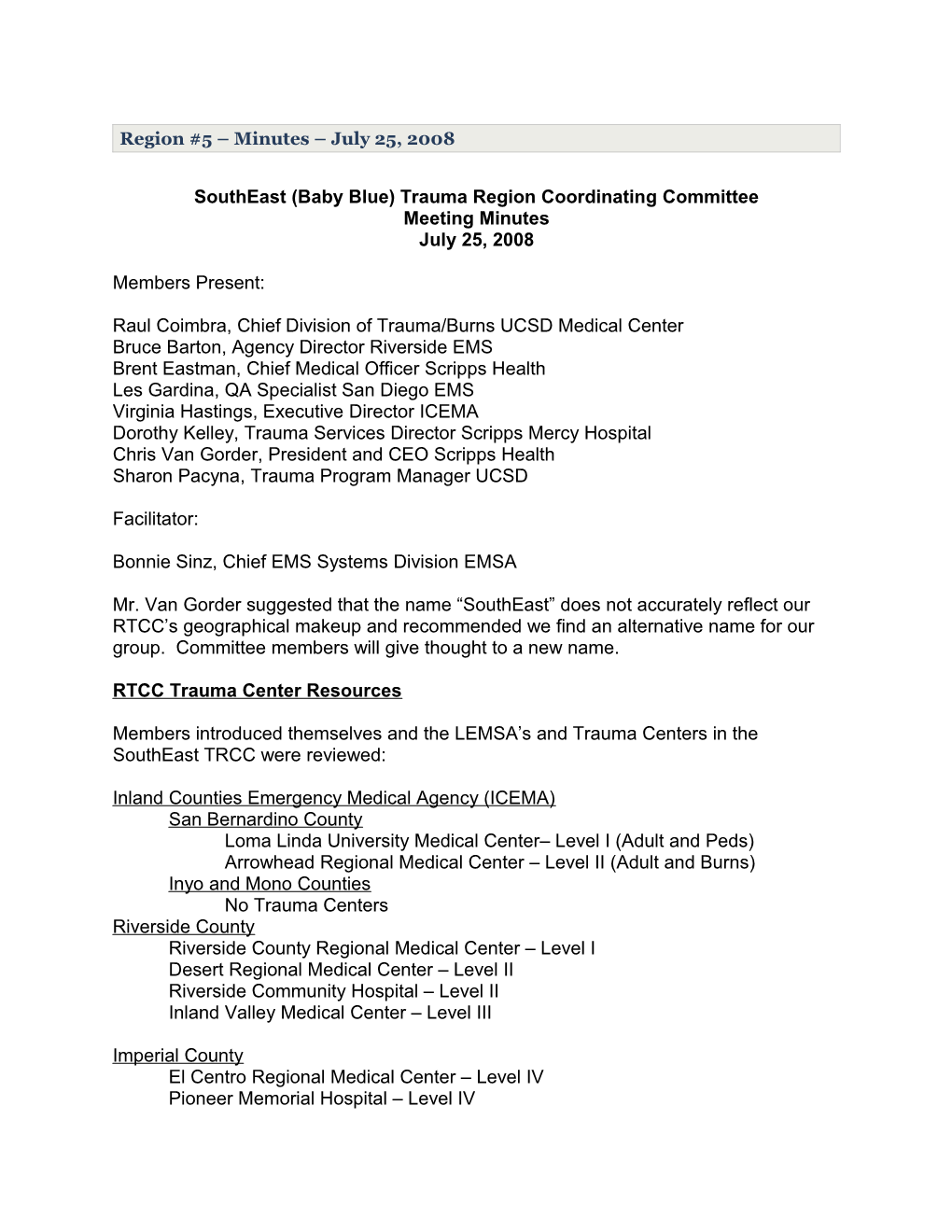 Southeast (Baby Blue) Trauma Region Coordinating Committee