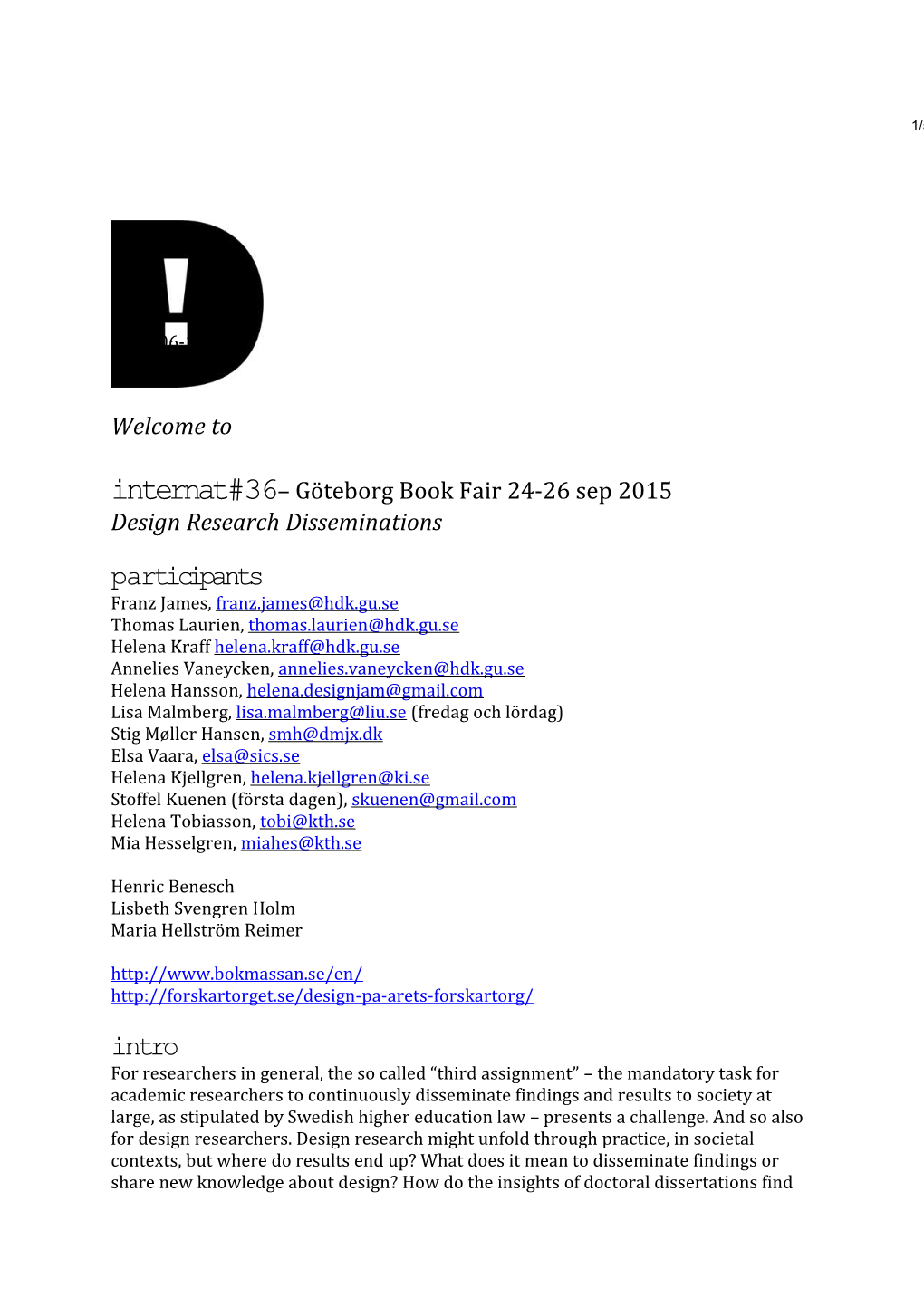 Internat #36 Göteborg Book Fair 24-26 Sep 2015