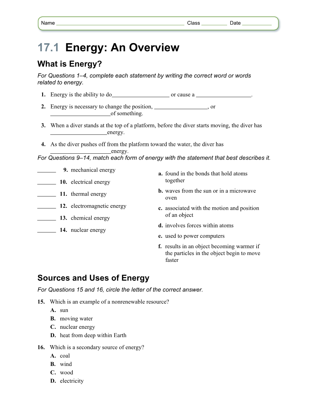 1.Energy Is the Ability to Do Or Cause a