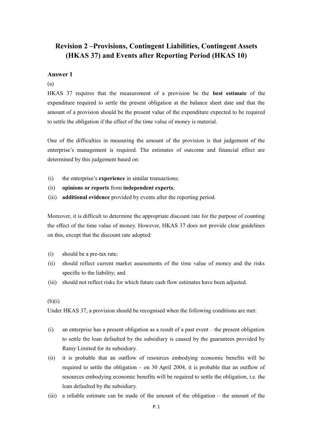 Revision 2 Provisions, Contingent Liabilities, Contingent Assets (HKAS 37) and Events