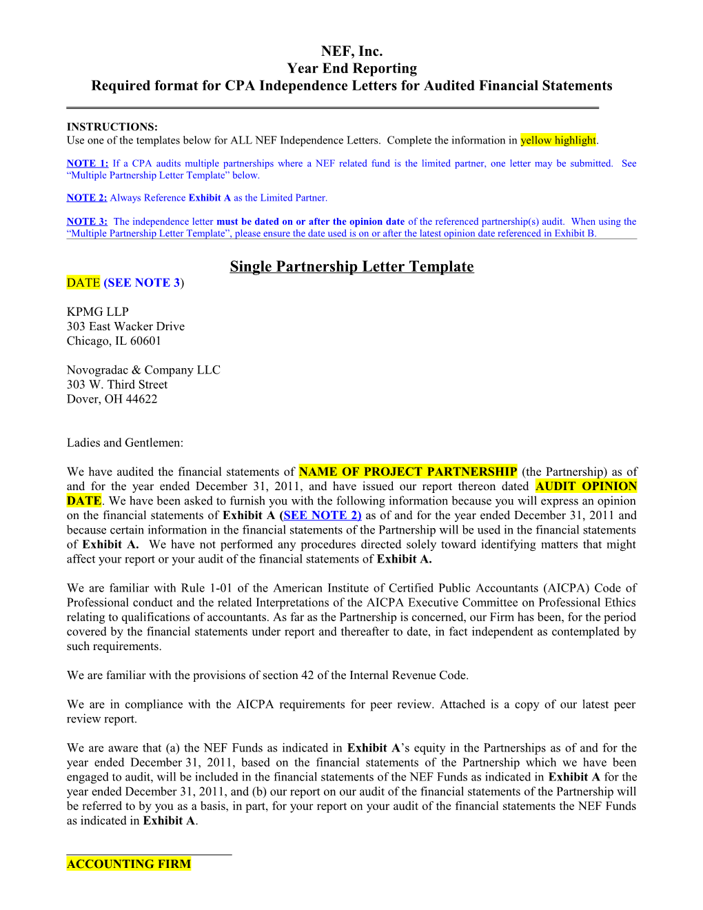 Required Format Forcpa Independence Letters for Audited Financial Statements