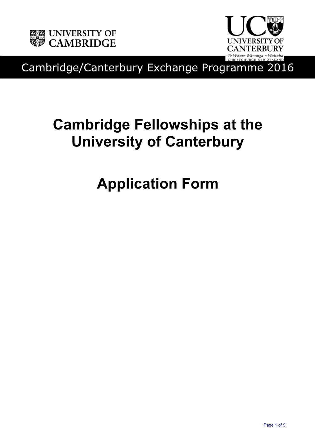 Cambridge Fellowships at the University of Canterbury