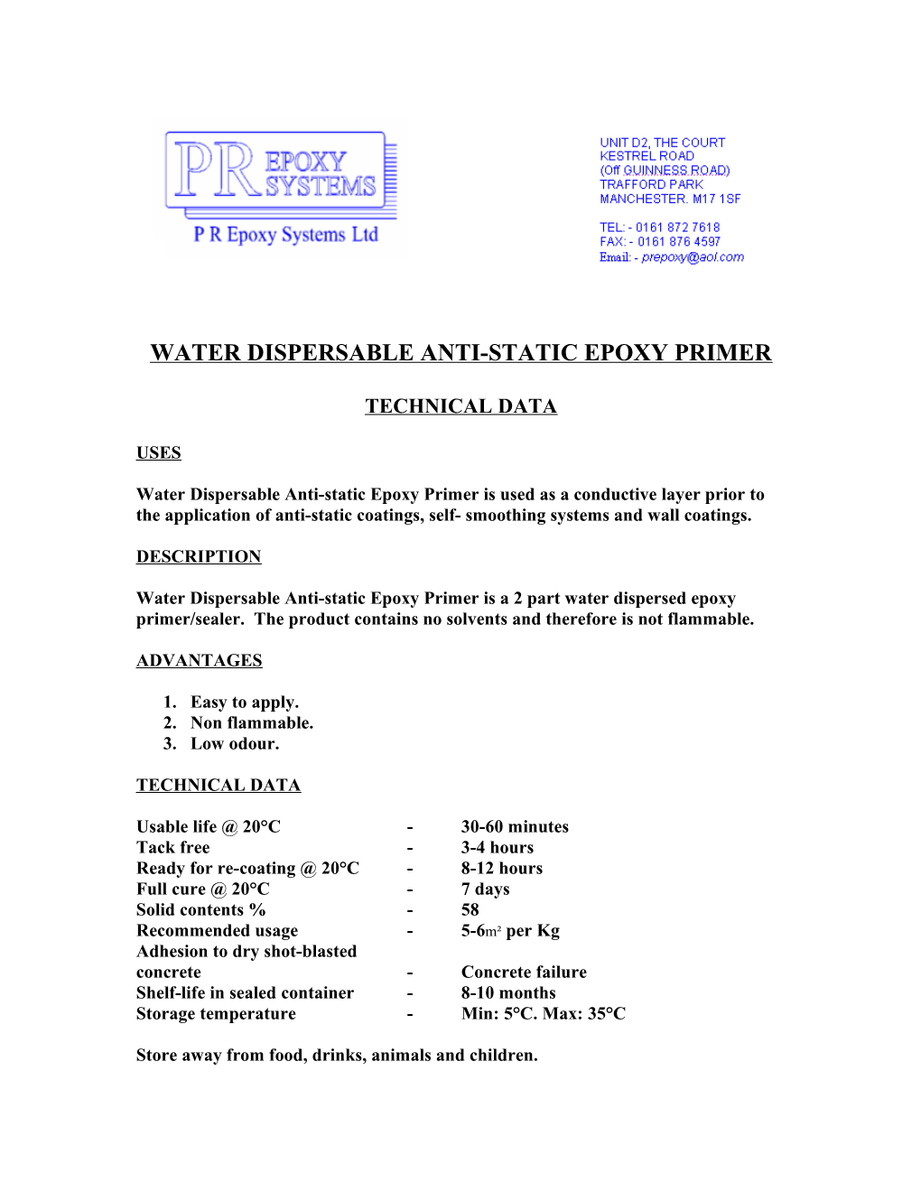 Water Dispersable Anti-Static Epoxy Primer