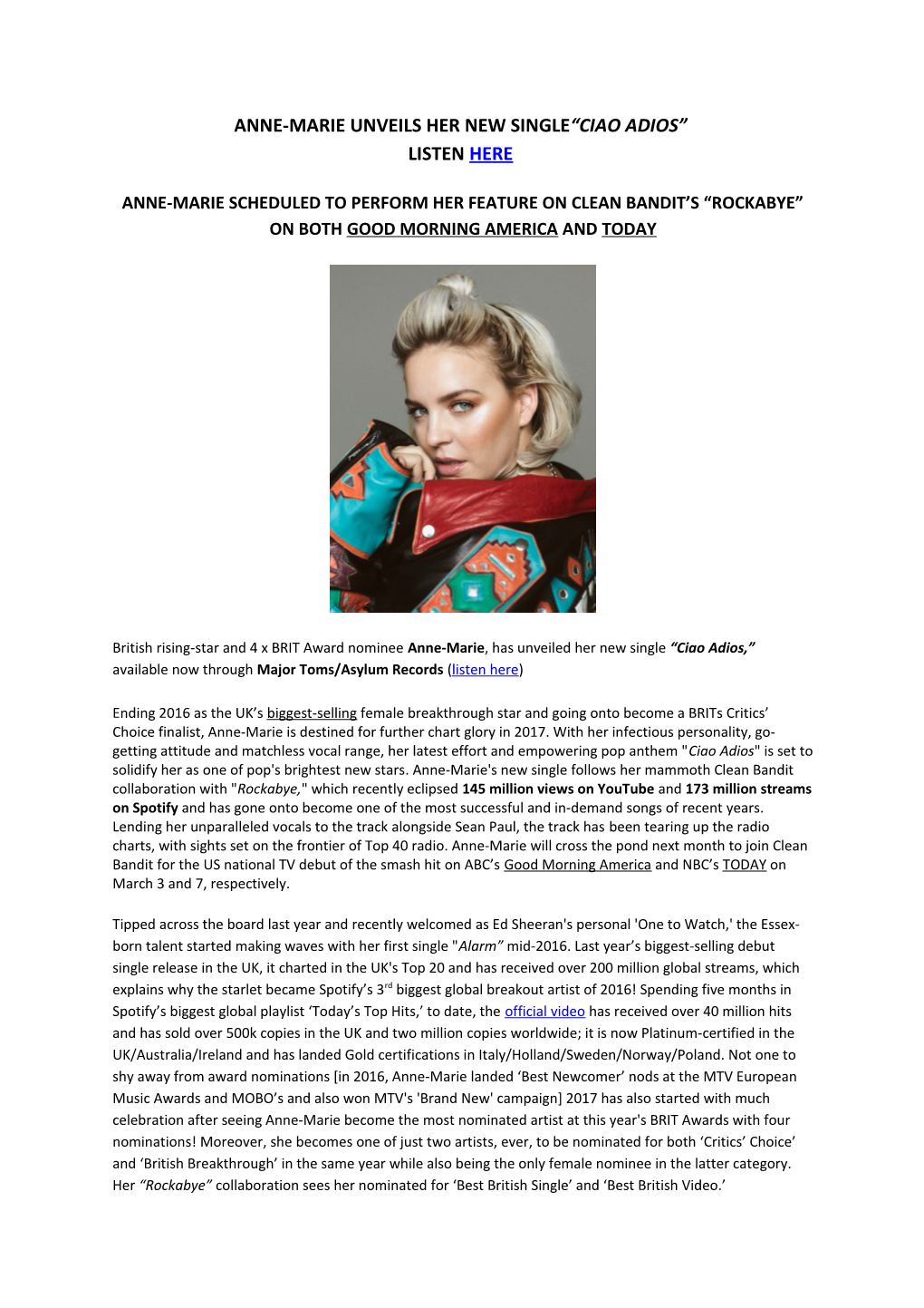 Anne-Marie Unveils Her New Single Ciao Adios Listen Here
