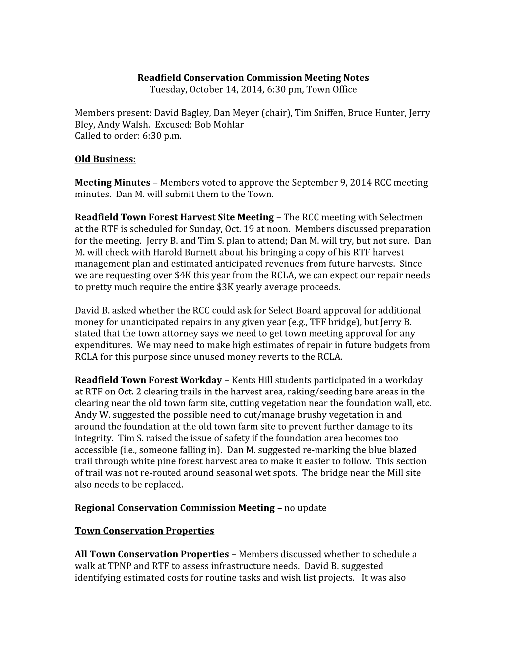 Readfield Conservation Commission Meeting Notes