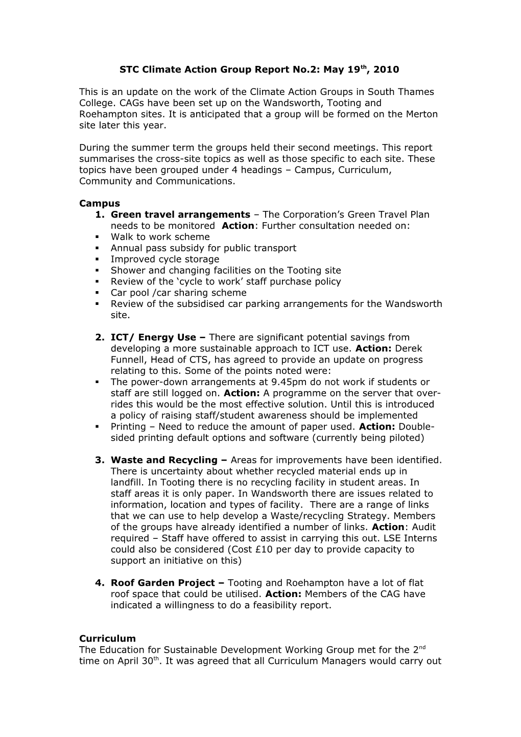 STC Climate Action Group Report No