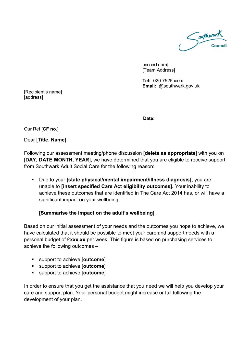 IBC Letter (Reablement)