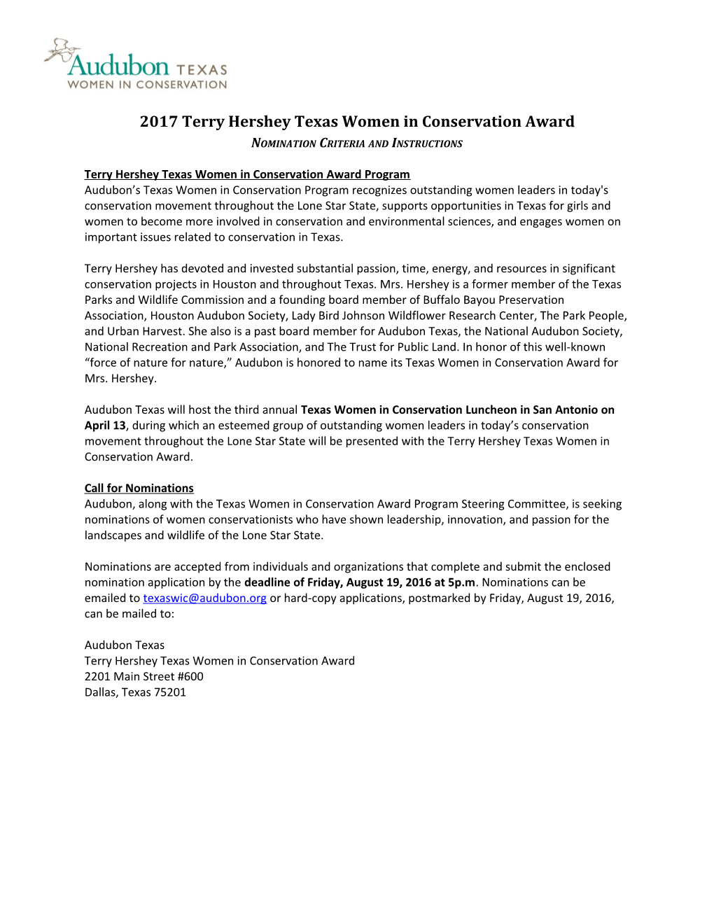 2017 Terry Hershey Texas Women in Conservation Award