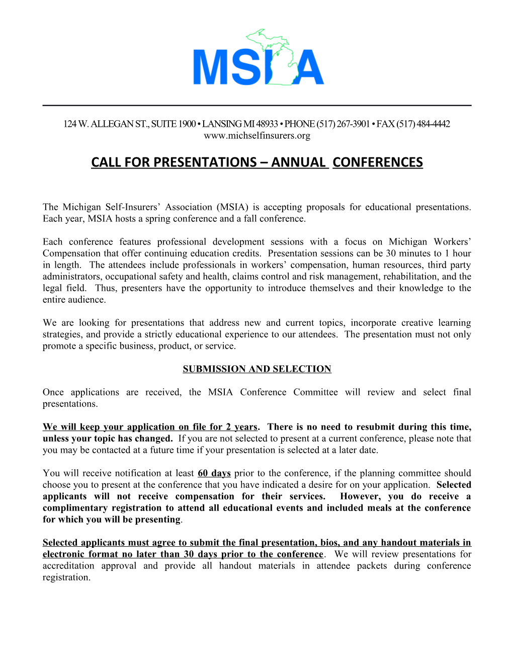 Call for Presentations Annual Conferences