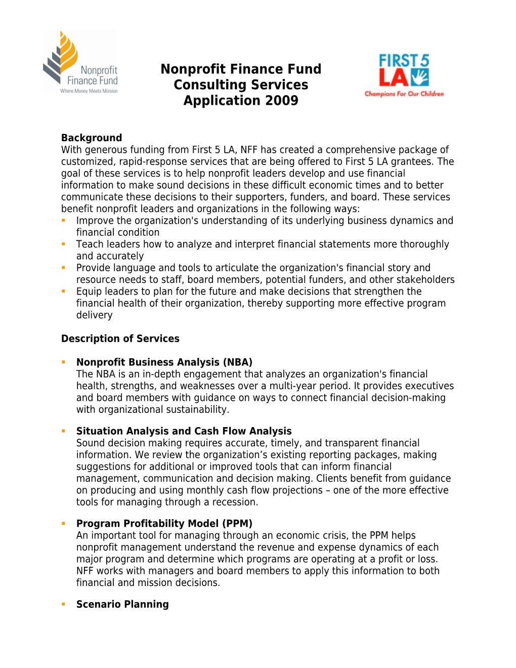 Nonprofit Business Analysis Application 2008